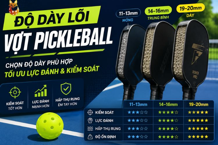 độ dày lõi vợt pickleball